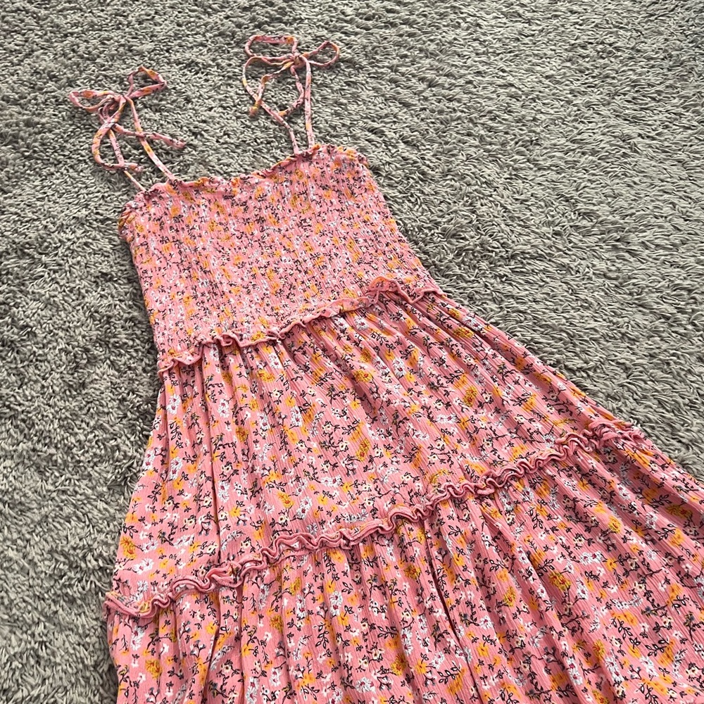 Wild Fable Pink and Orange Micro Floral Tiered Mini Sundress W/ Smock Detail. S. - Picture 8 of 12